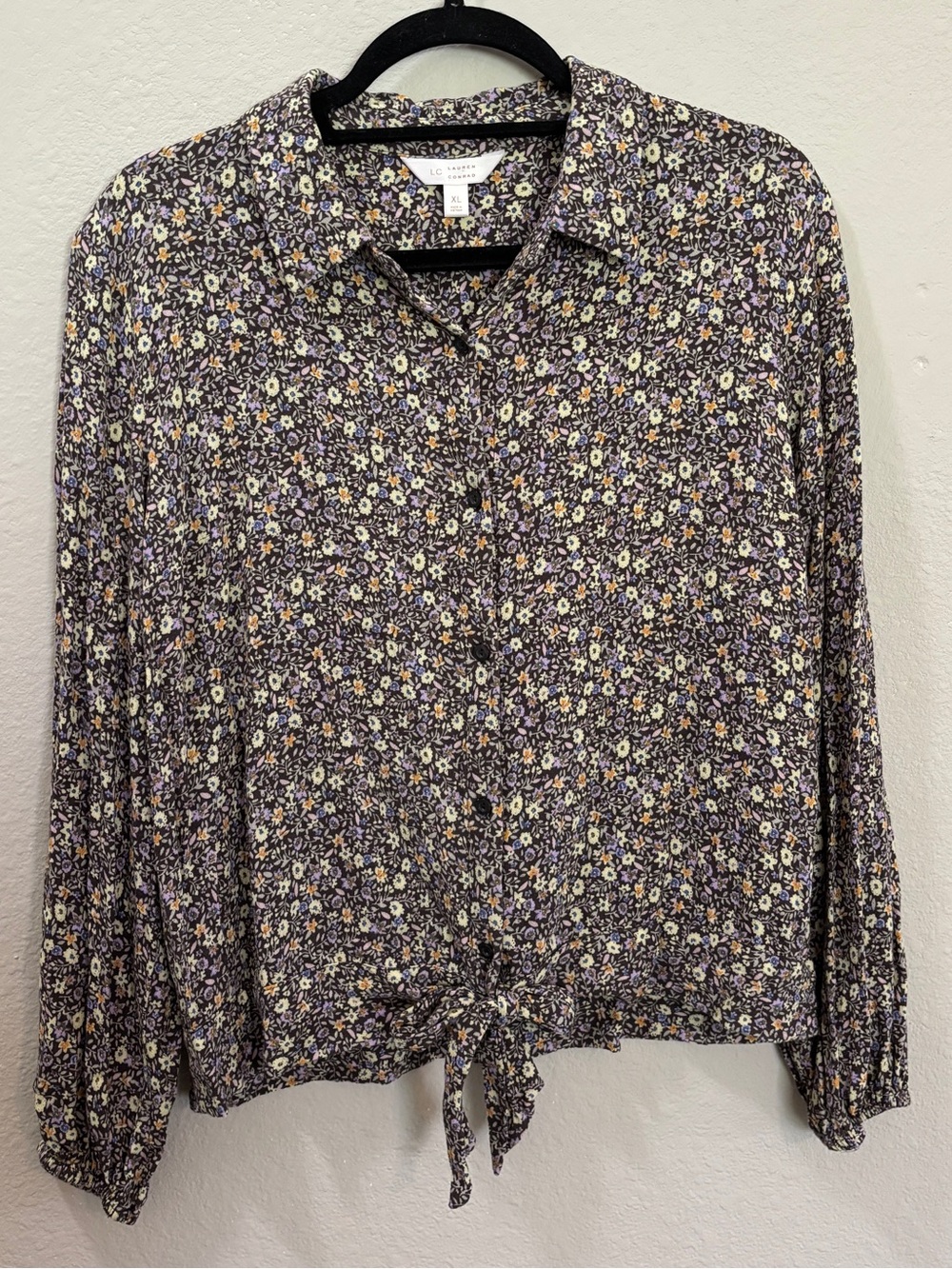 LC Lauren Conrad Ditsy Floral Tie Front Blouse Size XL